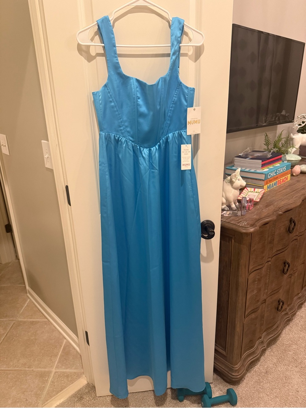 Show Me Your MuMu Square-Neck Maxi Dress in Azure Blue Luxe - Picture 5 of 8